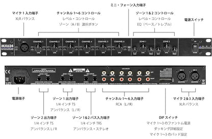 MX624 6ch 2 Zone Mixier